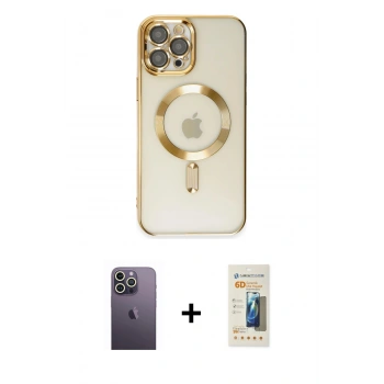 MARSİLYAN™- iPhone 12 Pro Max Kılıf Nova Işık Özel Seri - Siyah 6D Mat Seramik Hayalet Nano Ekran Koruyucu + Neon Fosforlu Kamera Lens - BZ