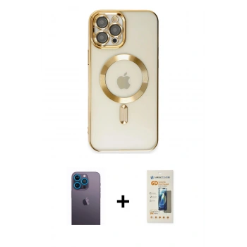 MARSİLYAN™- iPhone 12 Pro Max Kılıf Nova Işık Özel Seri - Siyah 6D Mat Seramik Hayalet Nano Ekran Koruyucu + Neon Fosforlu Kamera Lens - MI