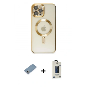 MARSİLYAN™- iPhone 12 Pro Max Kılıf Nova Işık Özel Seri - Siyah Bilvis Hayalet Cam Ekran Koruyucu + Shine Kamera Lens Koruma Cam - GI