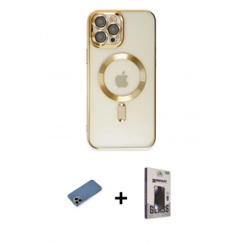 MARSİLYAN™- iPhone 12 Pro Max Kılıf Nova Işık Özel Seri - Siyah Bilvis Hayalet Cam Ekran Koruyucu + Shine Kamera Lens Koruma Cam - GD