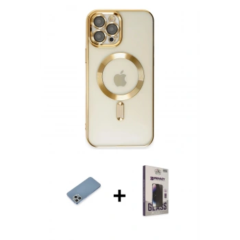 MARSİLYAN™- iPhone 12 Pro Max Kılıf Nova Işık Özel Seri - Siyah Bilvis Hayalet Cam Ekran Koruyucu + Shine Kamera Lens Koruma Cam - GS
