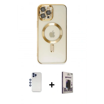 MARSİLYAN™- iPhone 12 Pro Max Kılıf Nova Işık Özel Seri - Siyah Bilvis Hayalet Cam Ekran Koruyucu + Shine Kamera Lens - LT