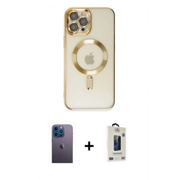 MARSİLYAN™- iPhone 12 Pro Max Kılıf Nova Işık Özel Seri - Siyah Bilvis Hayalet Cam Ekran Koruyucu + Neon Fosforlu Kamera Lens - MI