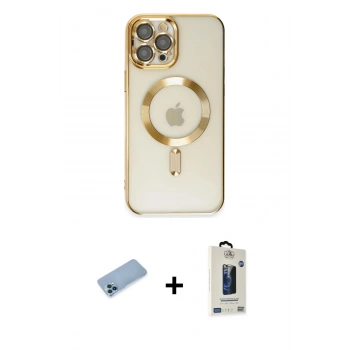 MARSİLYAN™- iPhone 12 Pro Max Kılıf Nova Işık Özel Seri - Siyah Bilvis Hayalet Cam Ekran Koruyucu + Shine Kamera Lens Koruma Cam - MI