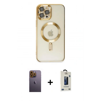 MARSİLYAN™- iPhone 12 Pro Max Kılıf Nova Işık Özel Seri - Siyah Bilvis Hayalet Cam Ekran Koruyucu + Neon Fosforlu Kamera Lens - SI