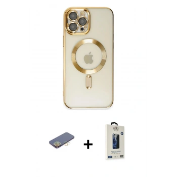 MARSİLYAN™- iPhone 12 Pro Max Kılıf Nova Işık Özel Seri - Siyah Bilvis Hayalet Cam Ekran Koruyucu + Renkli Kamera Lens Koruma Cam - SI