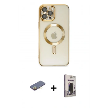 MARSİLYAN™- iPhone 12 Pro Max Kılıf Nova Işık Özel Seri - Siyah Bilvis Hayalet Cam Ekran Koruyucu + Renkli Kamera Lens Koruma Cam - SI