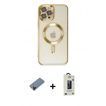 MARSİLYAN™- iPhone 12 Pro Max Kılıf Nova Işık Özel Seri - Siyah Bilvis Hayalet Cam Ekran Koruyucu + Shine Kamera Lens Koruma Cam - SH