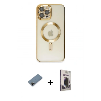MARSİLYAN™- iPhone 12 Pro Max Kılıf Nova Işık Özel Seri - Siyah Bilvis Hayalet Cam Ekran Koruyucu + Shine Kamera Lens Koruma Cam - SH