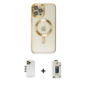 MARSİLYAN™- iPhone 12 Pro Max Kılıf Nova Işık Özel Seri - Siyah Bilvis Hayalet Cam Ekran Koruyucu + Shine Kamera Lens - GD