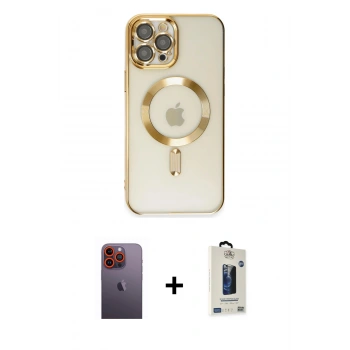 MARSİLYAN™- iPhone 12 Pro Max Kılıf Nova Işık Özel Seri - Siyah Bilvis Hayalet Cam Ekran Koruyucu + Neon Fosforlu Kamera Lens - TU