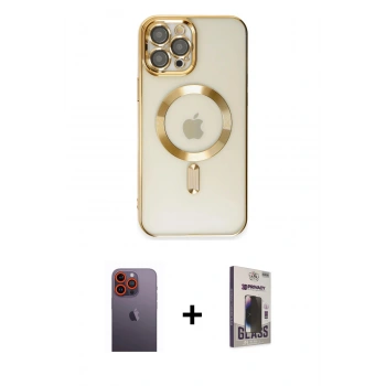 MARSİLYAN™- iPhone 12 Pro Max Kılıf Nova Işık Özel Seri - Siyah Bilvis Hayalet Cam Ekran Koruyucu + Neon Fosforlu Kamera Lens - TU