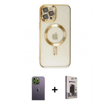 MARSİLYAN™- iPhone 12 Pro Max Kılıf Nova Işık Özel Seri - Siyah Bilvis Hayalet Cam Ekran Koruyucu + Neon Fosforlu Kamera Lens - YL