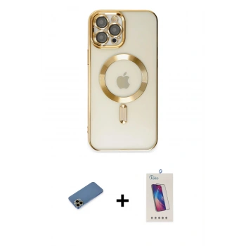 MARSİLYAN™- iPhone 12 Pro Max Kılıf Nova Işık Özel Seri - Siyah Joko 5D Cam + Shine Kamera Lens Koruma Cam - GD