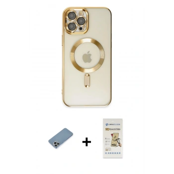 MARSİLYAN™- iPhone 12 Pro Max Kılıf Nova Işık Özel Seri - Siyah Mat Seramik Nano Ekran Koruyucu + Shine Kamera Lens Koruma Cam - GI