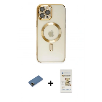 MARSİLYAN™- iPhone 12 Pro Max Kılıf Nova Işık Özel Seri - Siyah Mat Seramik Nano Ekran Koruyucu + Shine Kamera Lens Koruma Cam - GD