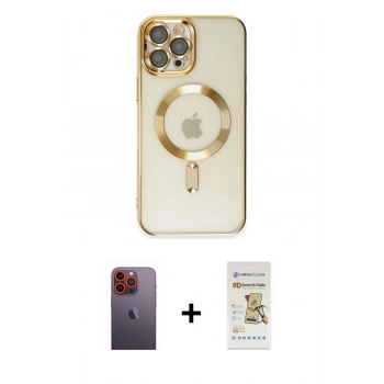 MARSİLYAN™- iPhone 12 Pro Max Kılıf Nova Işık Özel Seri - Siyah Mat Seramik Nano Ekran Koruyucu + Neon Fosforlu Kamera Lens - TU