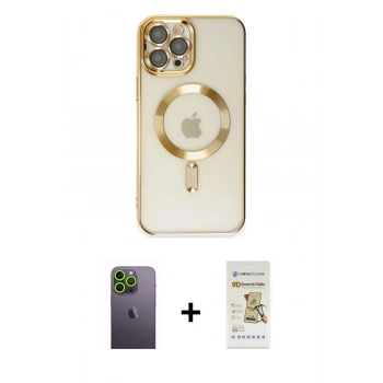 MARSİLYAN™- iPhone 12 Pro Max Kılıf Nova Işık Özel Seri - Siyah Mat Seramik Nano Ekran Koruyucu + Neon Fosforlu Kamera Lens - YL
