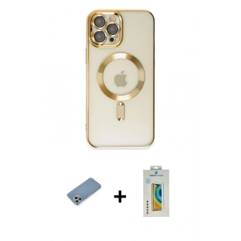 MARSİLYAN™- iPhone 12 Pro Max Kılıf Nova Işık Özel Seri - Siyah Polymer Nano Ekran Koruyucu + Shine Kamera Lens Koruma Cam - GS