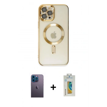 MARSİLYAN™- iPhone 12 Pro Max Kılıf Nova Işık Özel Seri - Siyah Polymer Nano Ekran Koruyucu + Neon Fosforlu Kamera Lens - MI