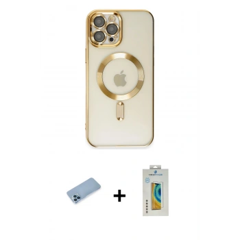 MARSİLYAN™- iPhone 12 Pro Max Kılıf Nova Işık Özel Seri - Siyah Polymer Nano Ekran Koruyucu + Shine Kamera Lens Koruma Cam - MI