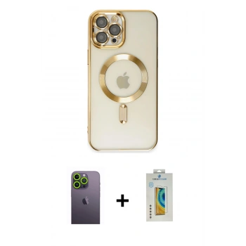 MARSİLYAN™- iPhone 12 Pro Max Kılıf Nova Işık Özel Seri - Siyah Polymer Nano Ekran Koruyucu + Neon Fosforlu Kamera Lens - YL