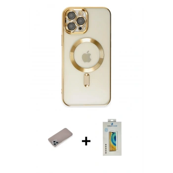 MARSİLYAN™- iPhone 12 Pro Max Kılıf Nova Işık Özel Seri - Siyah Polymer Nano Ekran Koruyucu + Shine Kamera Lens Koruma Cam - SABE