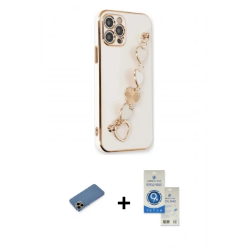 MARSİLYAN™- iPhone 12 Pro Max Kılıf Nova Işık Prime - Şeffaf Royal Nano Ekran Koruyucu + Shine Kamera Lens Koruma Cam - GD