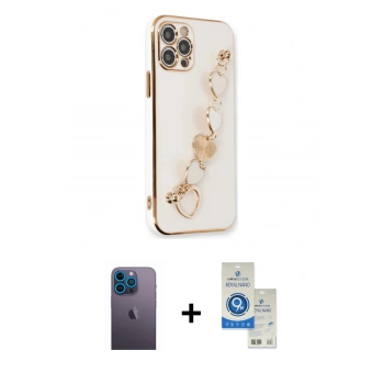 MARSİLYAN™- iPhone 12 Pro Max Kılıf Nova Işık Prime - Şeffaf Royal Nano Ekran Koruyucu + Neon Fosforlu Kamera Lens - MI