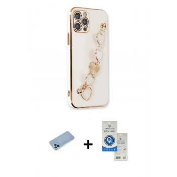 MARSİLYAN™- iPhone 12 Pro Max Kılıf Nova Işık Prime - Şeffaf Royal Nano Ekran Koruyucu + Shine Kamera Lens Koruma Cam - MI