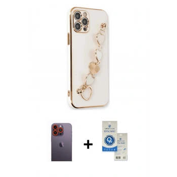 MARSİLYAN™- iPhone 12 Pro Max Kılıf Nova Işık Prime - Şeffaf Royal Nano Ekran Koruyucu + Neon Fosforlu Kamera Lens - TU