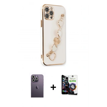 MARSİLYAN™- iPhone 12 Pro Max Kılıf Nova Işık Prime - Şeffaf Temperli Cam Ekran Koruyucu + Neon Fosforlu Kamera Lens - BZ