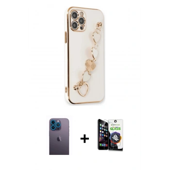 MARSİLYAN™- iPhone 12 Pro Max Kılıf Nova Işık Prime - Şeffaf Temperli Cam Ekran Koruyucu + Neon Fosforlu Kamera Lens - MI