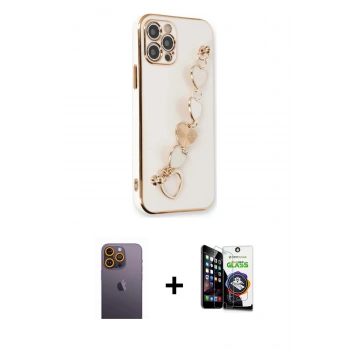 MARSİLYAN™- iPhone 12 Pro Max Kılıf Nova Işık Prime - Şeffaf Temperli Cam Ekran Koruyucu + Neon Fosforlu Kamera Lens - SI