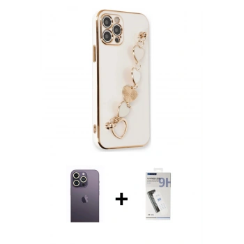MARSİLYAN™- iPhone 12 Pro Max Kılıf Nova Işık Prime - Şeffaf Uv Polymer Nano Ekran Koruyucu + Neon Fosforlu Kamera Lens - BZ