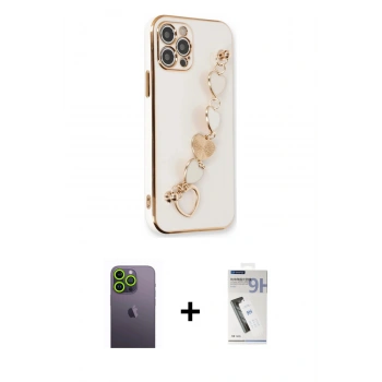 MARSİLYAN™- iPhone 12 Pro Max Kılıf Nova Işık Prime - Şeffaf Uv Polymer Nano Ekran Koruyucu + Neon Fosforlu Kamera Lens - YL