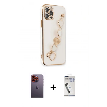 MARSİLYAN™- iPhone 12 Pro Max Kılıf Nova Işık Prime - Şeffaf Uv Polymer Nano Ekran Koruyucu + Neon Fosforlu Kamera Lens - TU