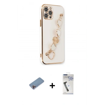 MARSİLYAN™- iPhone 12 Pro Max Kılıf Nova Işık Prime - Şeffaf Uv Polymer Nano Ekran Koruyucu + Shine Kamera Lens Koruma Cam - PE