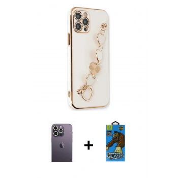 MARSİLYAN™- iPhone 12 Pro Max Kılıf Nova Işık Prime - Siyah 18D Cam Ekran Koruyucu + Neon Fosforlu Kamera Lens - BZ