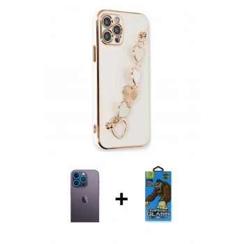 MARSİLYAN™- iPhone 12 Pro Max Kılıf Nova Işık Prime - Siyah 18D Cam Ekran Koruyucu + Neon Fosforlu Kamera Lens - MI