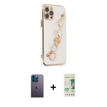 MARSİLYAN™- iPhone 12 Pro Max Kılıf Nova Işık Prime - Siyah 20D Premium Cam Ekran Koruyucu + Neon Fosforlu Kamera Lens - MI