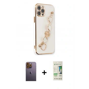 MARSİLYAN™- iPhone 12 Pro Max Kılıf Nova Işık Prime - Siyah 20D Premium Cam Ekran Koruyucu + Neon Fosforlu Kamera Lens - SI
