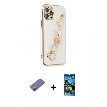 MARSİLYAN™- iPhone 12 Pro Max Kılıf Nova Işık Prime - Siyah 34D Izgaralı Cam + Metal Kamera Lens Koruma Cam - GD