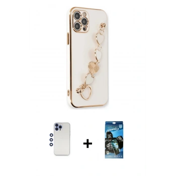 MARSİLYAN™- iPhone 12 Pro Max Kılıf Nova Işık Prime - Siyah 34D Izgaralı Cam + Shine Kamera Lens - LT