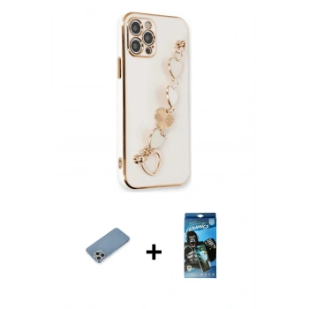 MARSİLYAN™- iPhone 12 Pro Max Kılıf Nova Işık Prime - Siyah 34D Izgaralı Cam + Shine Kamera Lens Koruma Cam - GS