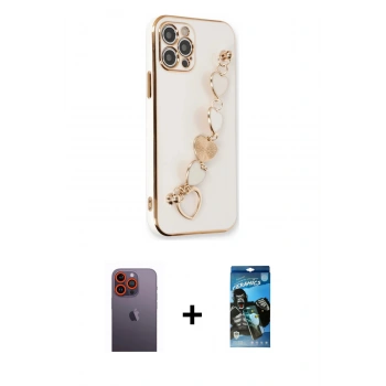 MARSİLYAN™- iPhone 12 Pro Max Kılıf Nova Işık Prime - Siyah 34D Izgaralı Cam + Neon Fosforlu Kamera Lens - TU