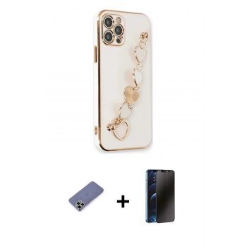 MARSİLYAN™- iPhone 12 Pro Max Kılıf Nova Işık Prime - Siyah 3D Antistatik Hayalet Cam Ekran Koruyucu + Metal Kamera Lens Koruma Cam - GD