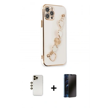 MARSİLYAN™- iPhone 12 Pro Max Kılıf Nova Işık Prime - Siyah 3D Antistatik Hayalet Cam Ekran Koruyucu + Shine Kamera Lens - GD