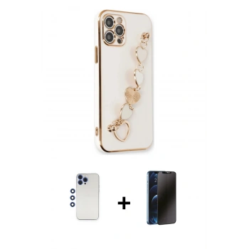 MARSİLYAN™- iPhone 12 Pro Max Kılıf Nova Işık Prime - Siyah 3D Antistatik Hayalet Cam Ekran Koruyucu + Shine Kamera Lens - LT