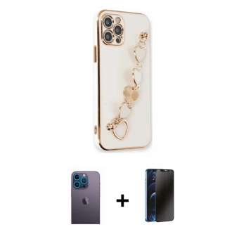MARSİLYAN™- iPhone 12 Pro Max Kılıf Nova Işık Prime - Siyah 3D Antistatik Hayalet Cam Ekran Koruyucu + Neon Fosforlu Kamera Lens - MI
